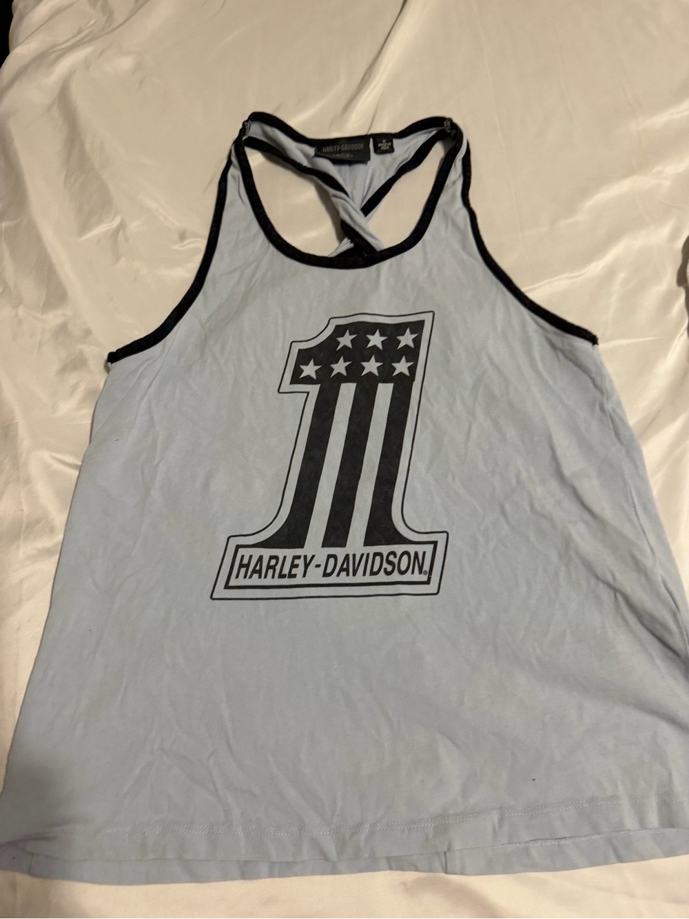 Harley-Davidson Light Blue Tank with Black Trim and Number Graphic